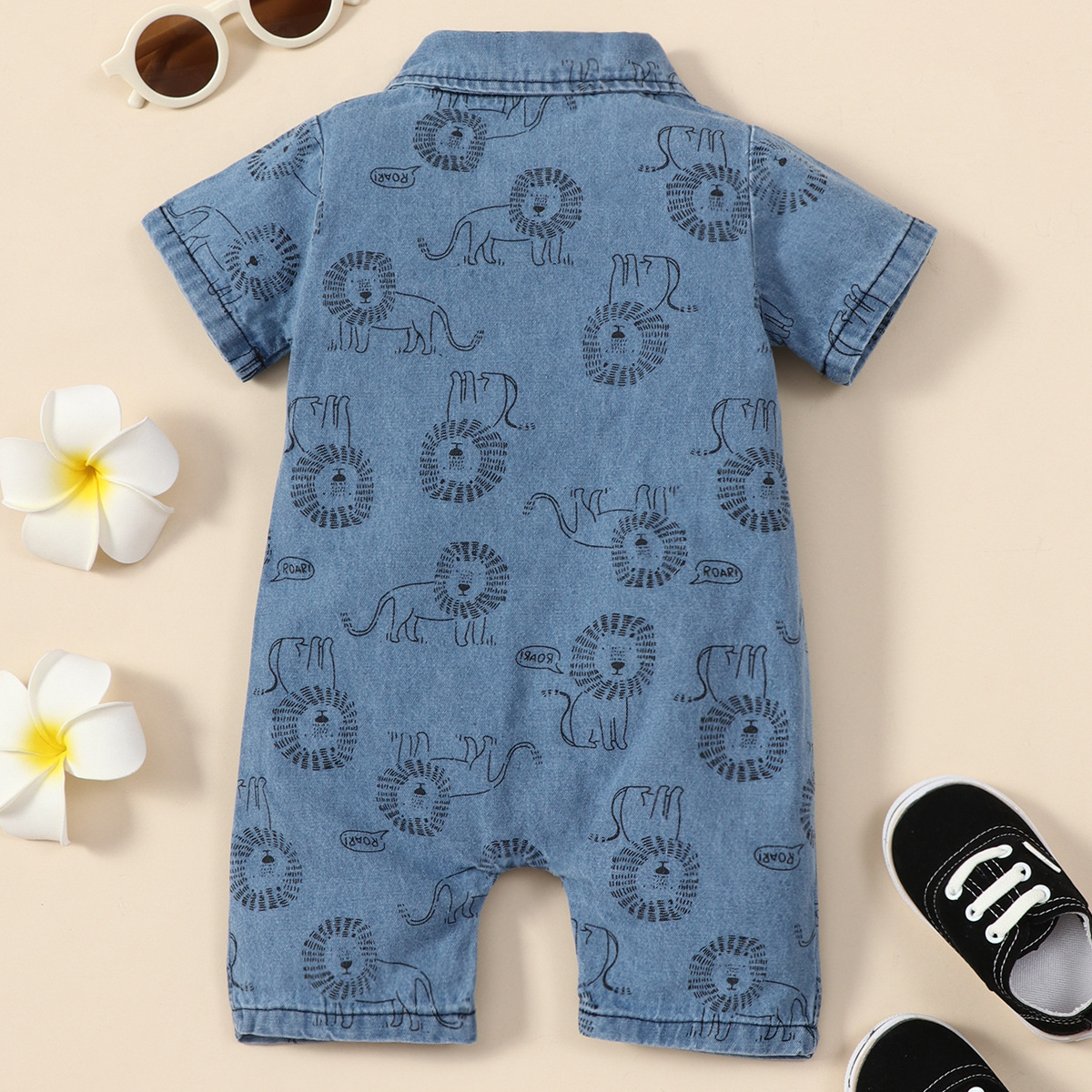 Boy Lion Printing Denim Jumpsuit