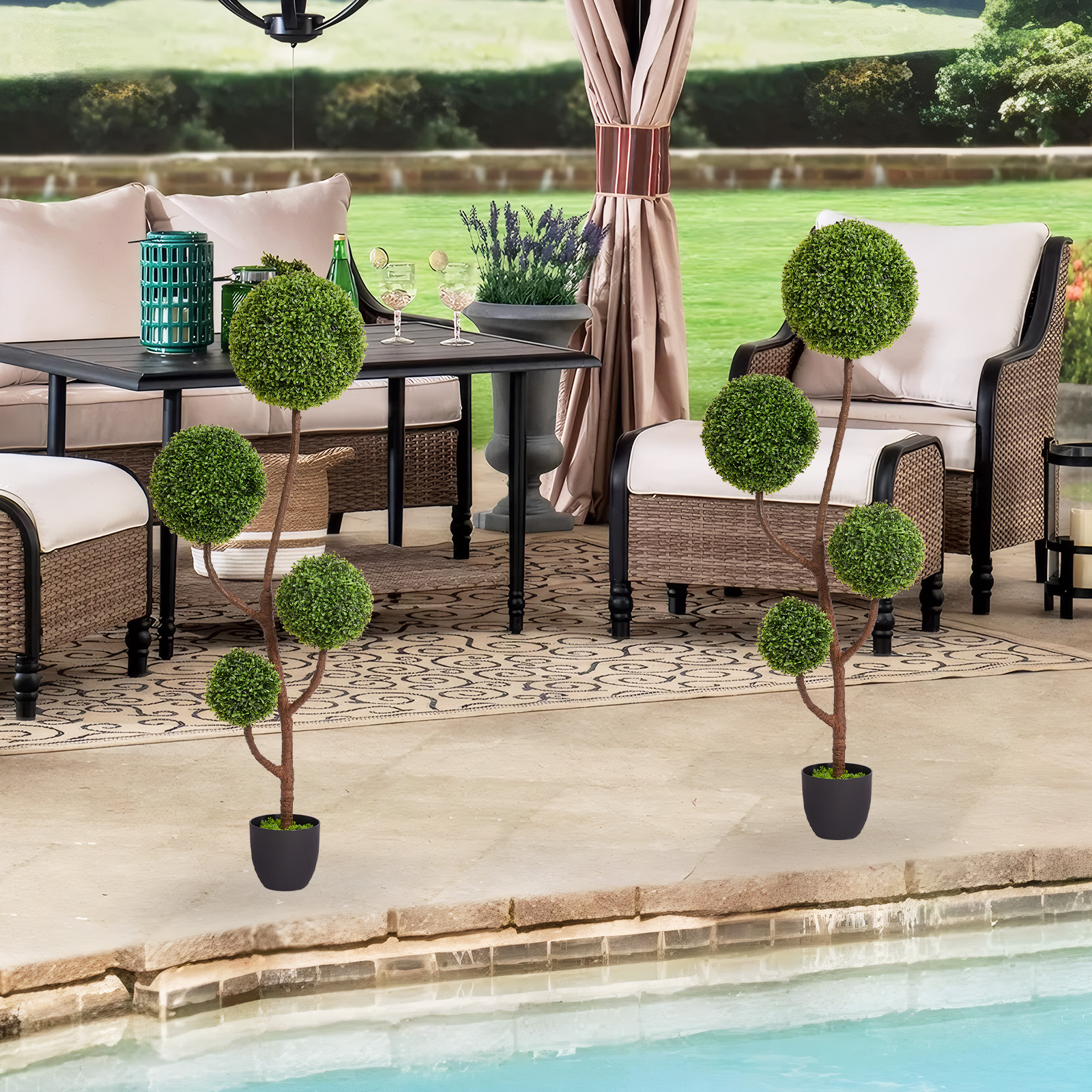 Artificial Boxwood Topiary Tree, 5FT Tall Triple Ball-Shaped Faux Plant  Indoor or Outdoor Home and Office Decoration, 1pc/set