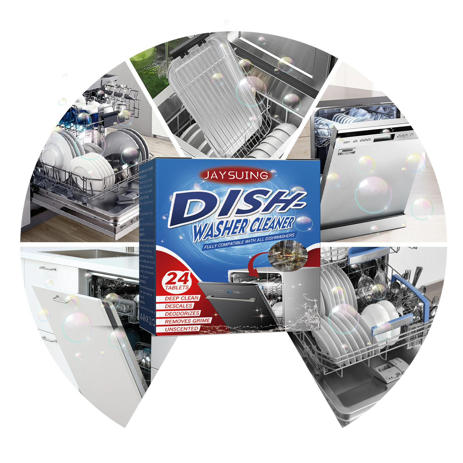 Cross-Border Jaysuing Dishwasher Cleaning And Descaling Tablets To Remove Heavy Grease Stains, Kitchen And Bathroom Appliances, Household Dishwasher Cleaner