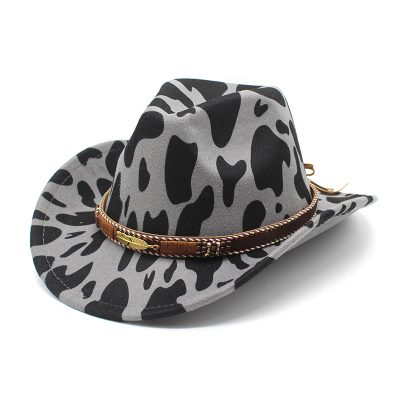 Ethnic Style Woolen Cows Pattern Big Brim Wide Brim Denim Top Hat