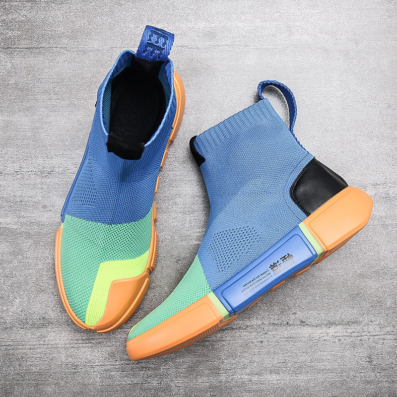 Men's Flying Woven Shoes Breathable High Top