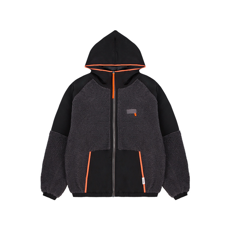 Thickened Lamb Wool High Neck Hooded Zipper Coat Jacket