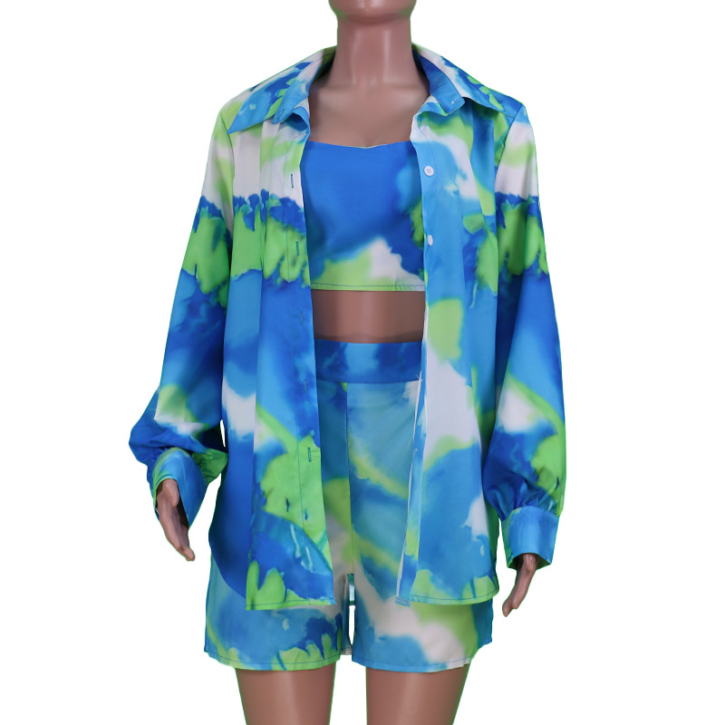 Women's Casual Color Tie-dye Printed Three-piece Set