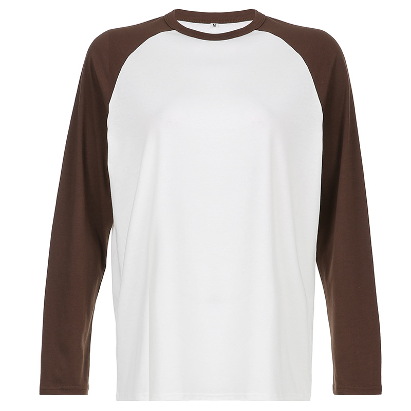 Women's Fashion Casual Solid Color Shoulder Insert Round Neck Long Sleeve