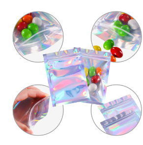 Holographic Rainbow Film Sealed Bag Earrings Ring Jewelry Small Bag Mobile Phone Case Laser Ziplock Bag Jewelry Packaging Bag