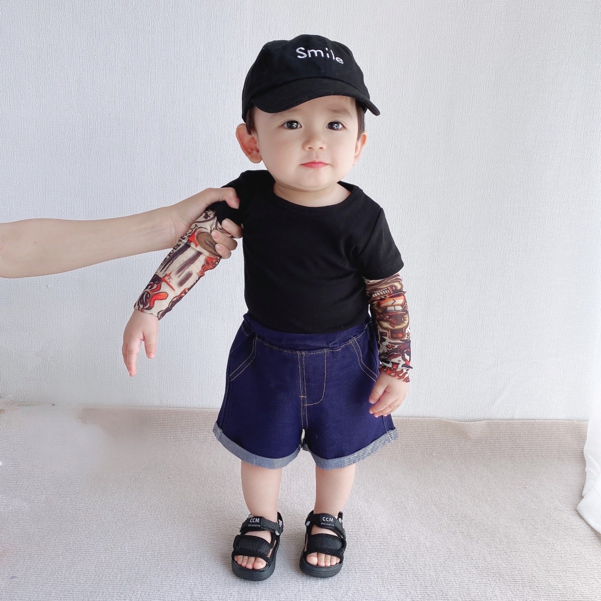 Boy's Floral Arm Tattoo Long-sleeved T-shirt Top