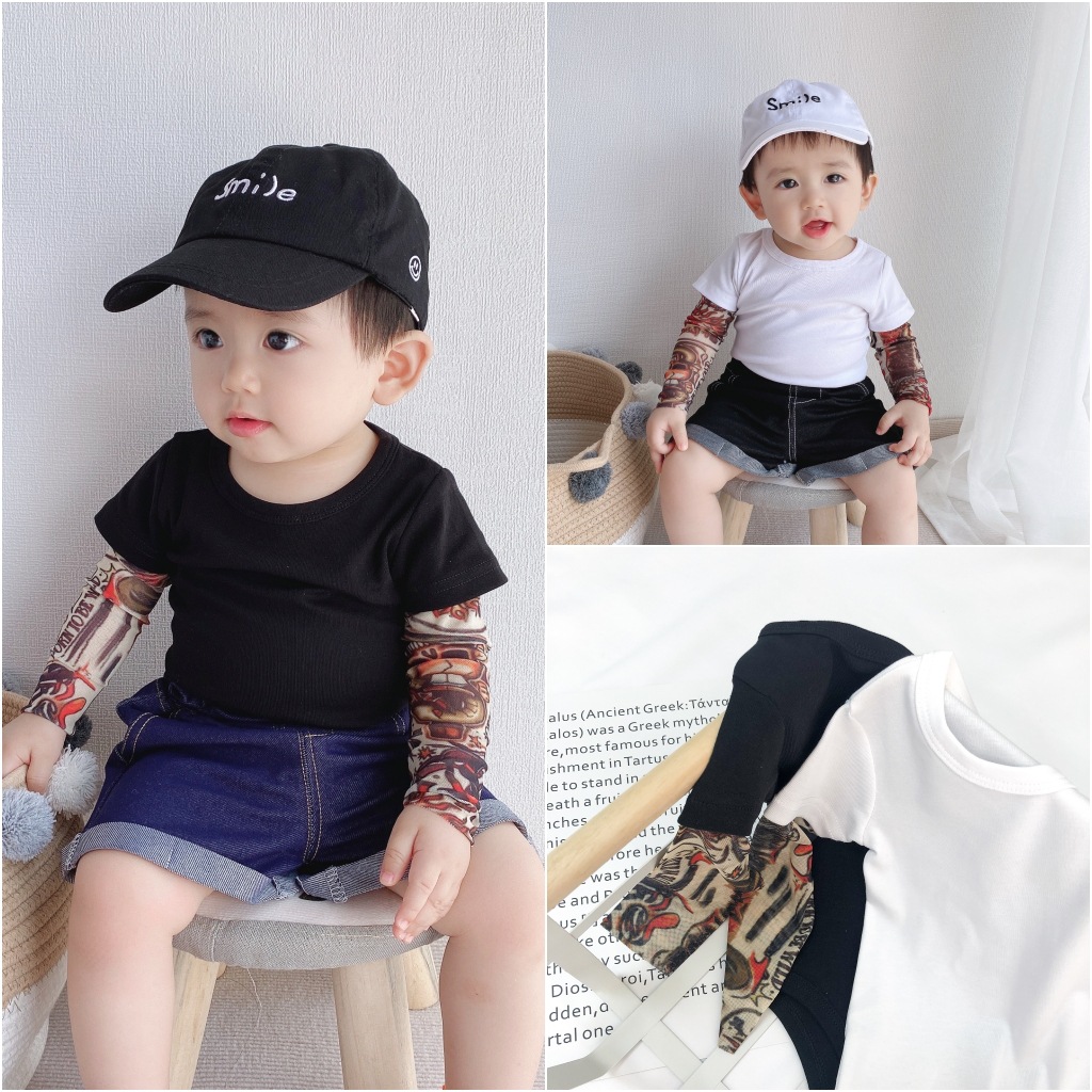 Boy's Floral Arm Tattoo Long-sleeved T-shirt Top