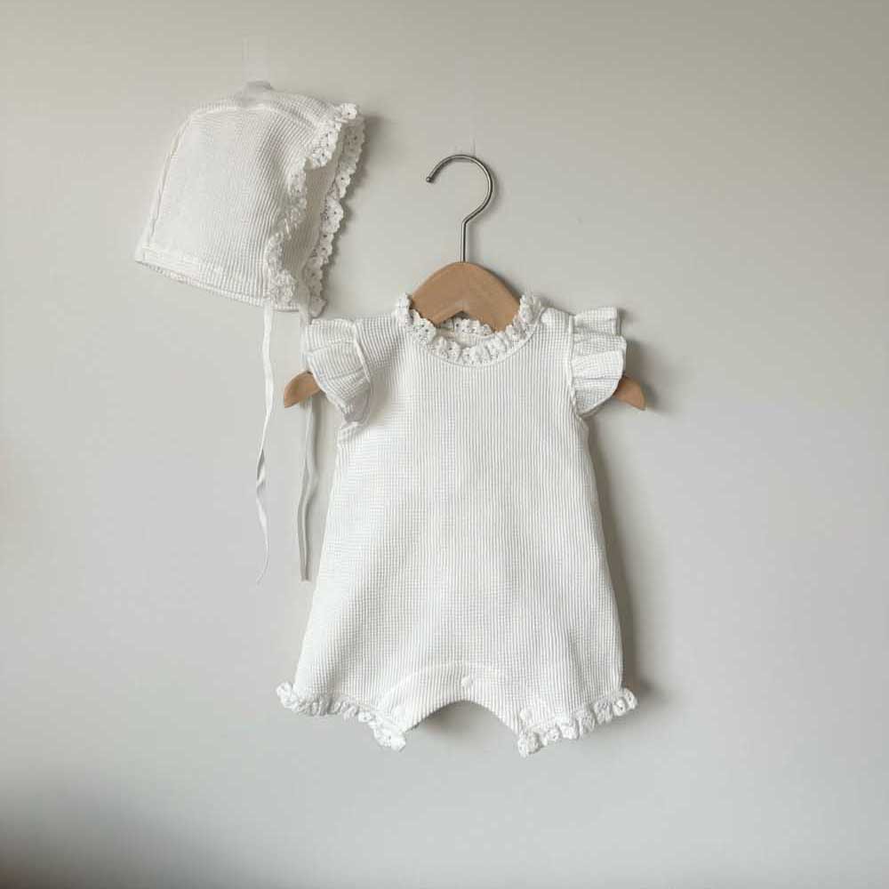 Ins Baby Jumpsuit Waffle Lace Romper Suit