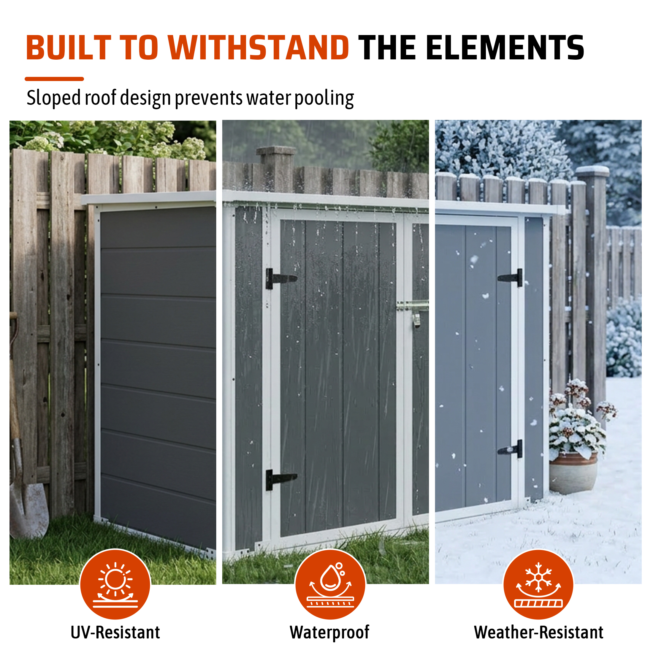 Horizontal Outdoor Storage Shed with Ramp & Hydraulic Lid, Lockable Waterproof Storage Cabinet for Trash Cans, Tools & Firewood
