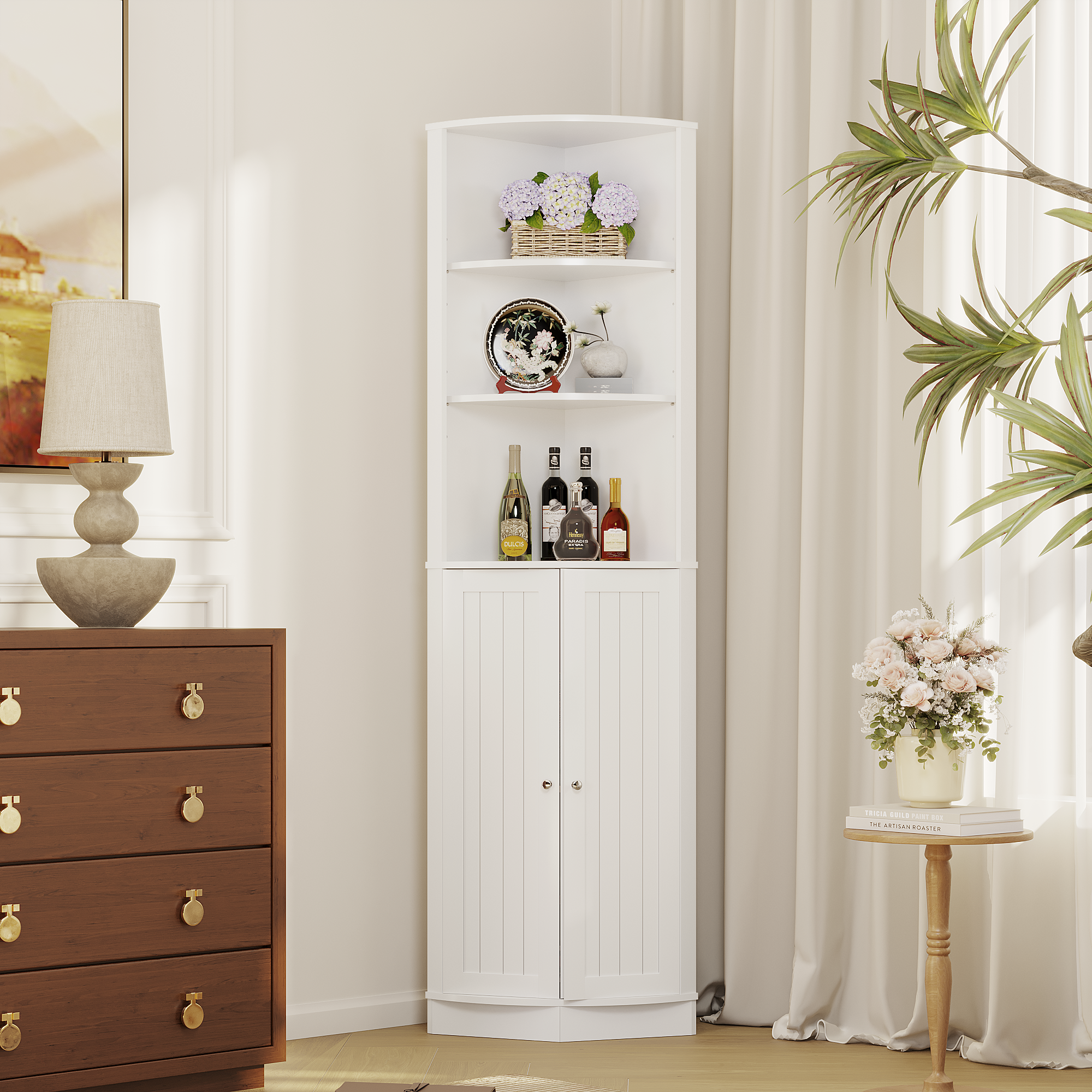 67" Tall Corner Cabinet with 2 Doors and Adjustable Shelves, Narrow Freestanding Storage Cabinet Organizer, Corner Storage Cabinets for Bathroom, Kitchen, Living Room, Bedroom, Laundry Room,