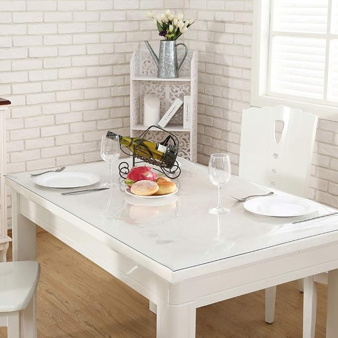 Clear Table Protector Mat -1.5mm Thickness Waterproof Heavy Duty PVC Table Cover For Dining Table & Kitchen