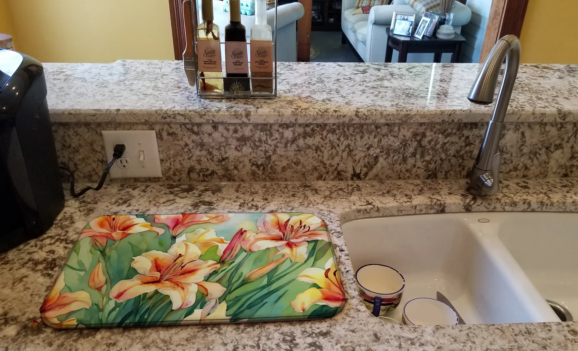 Utah Sego Lilies in Watercolor Dish Drying Mat Absorbent Dish Drying Mat Pad for Kitchen Counter Dish Drainer Mat for Countertop, 14 x 21", Multicolor