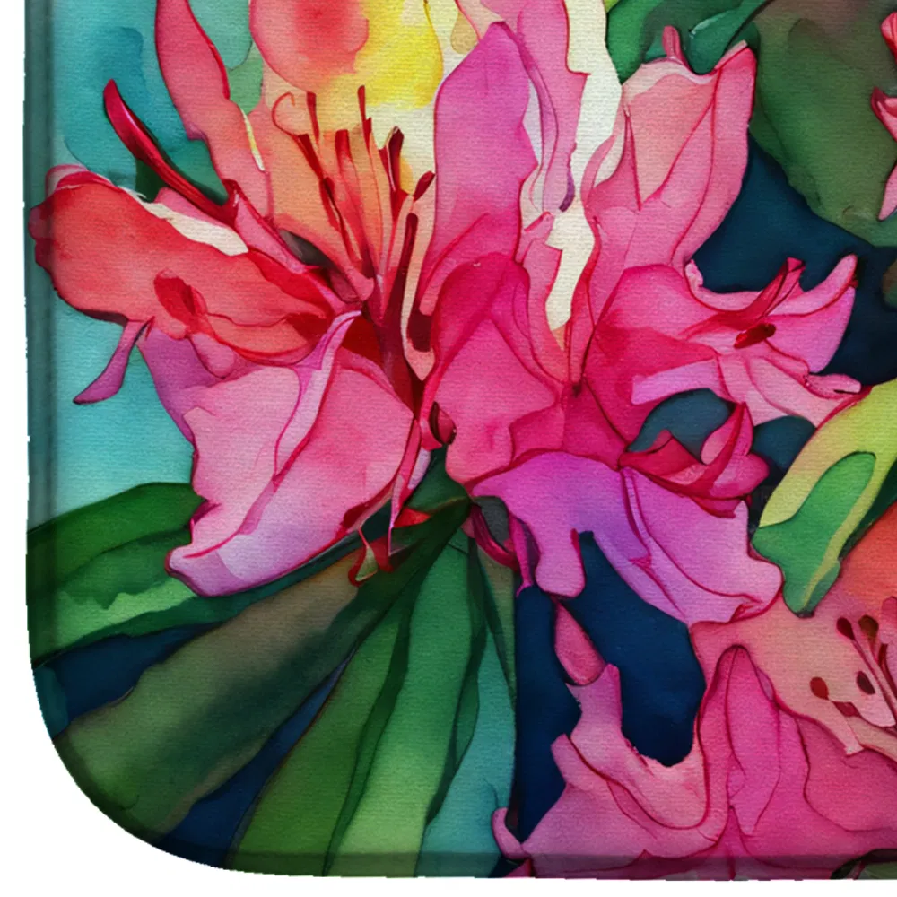West Virginia Rhododendrons in Watercolor Dish Drying Mat Absorbent Dish Drying Mat Pad for Kitchen Counter Dish Drainer Mat for Countertop, 14 x 21", Multicolor