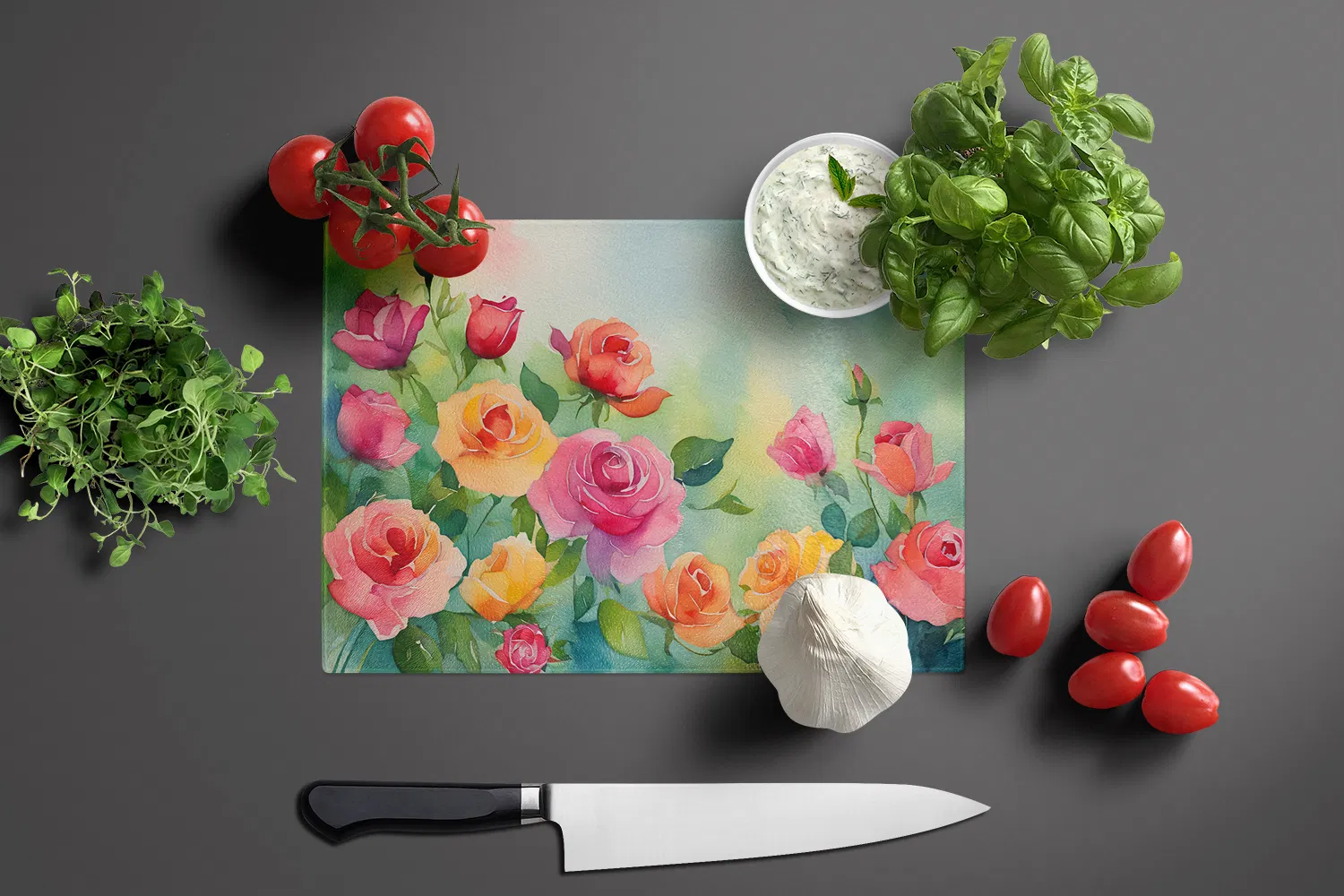 NEW Roses in Watercolor Glass Cutting Board Decorative Tempered Glass Kitchen Cutting and Serving Board Large Size Chopping Board