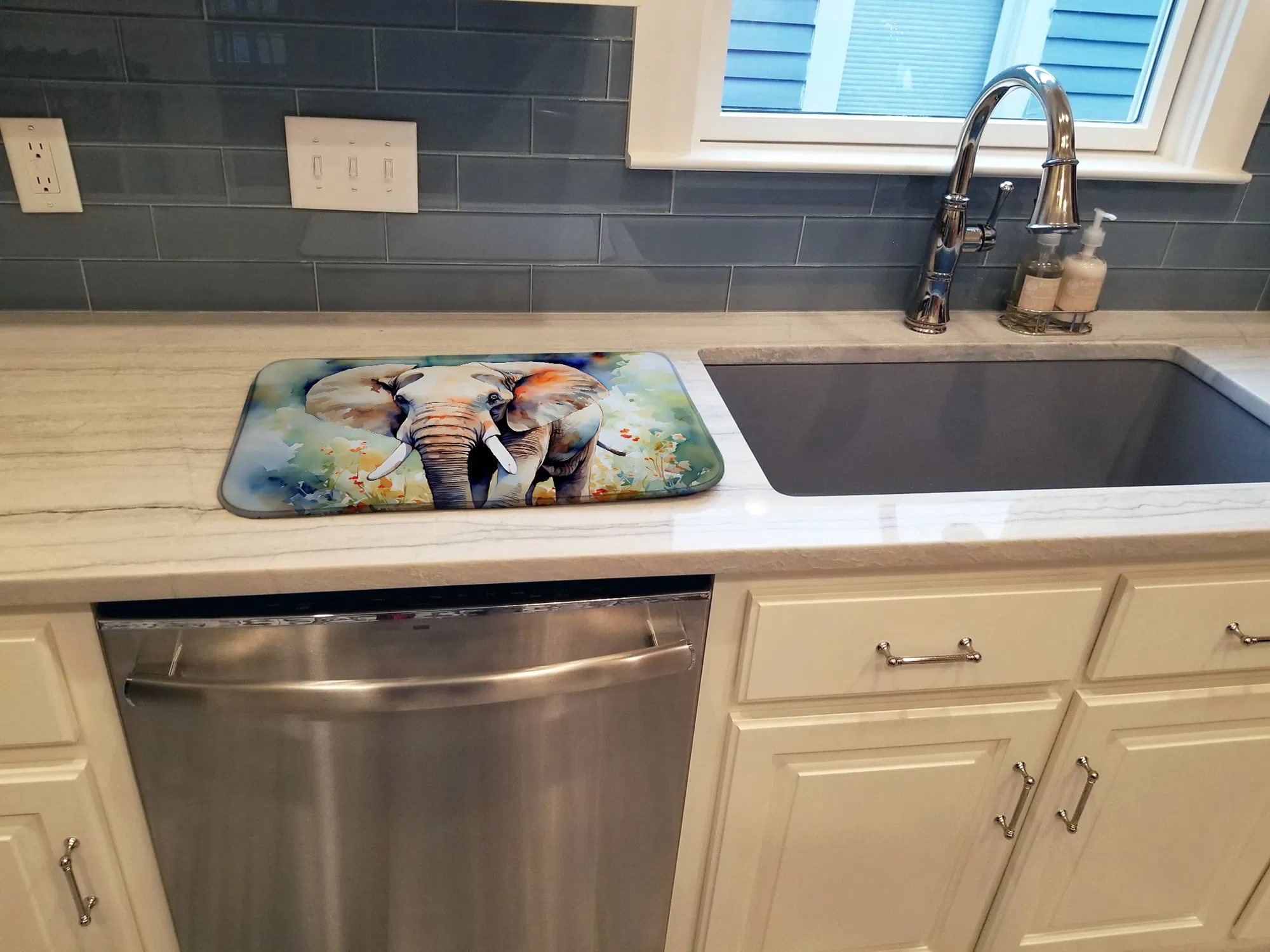 Elephant Dish Drying Mat Absorbent Dish Drying Mat Pad for Kitchen Counter Dish Drainer Mat for Countertop, 14 x 21", Multicolor
