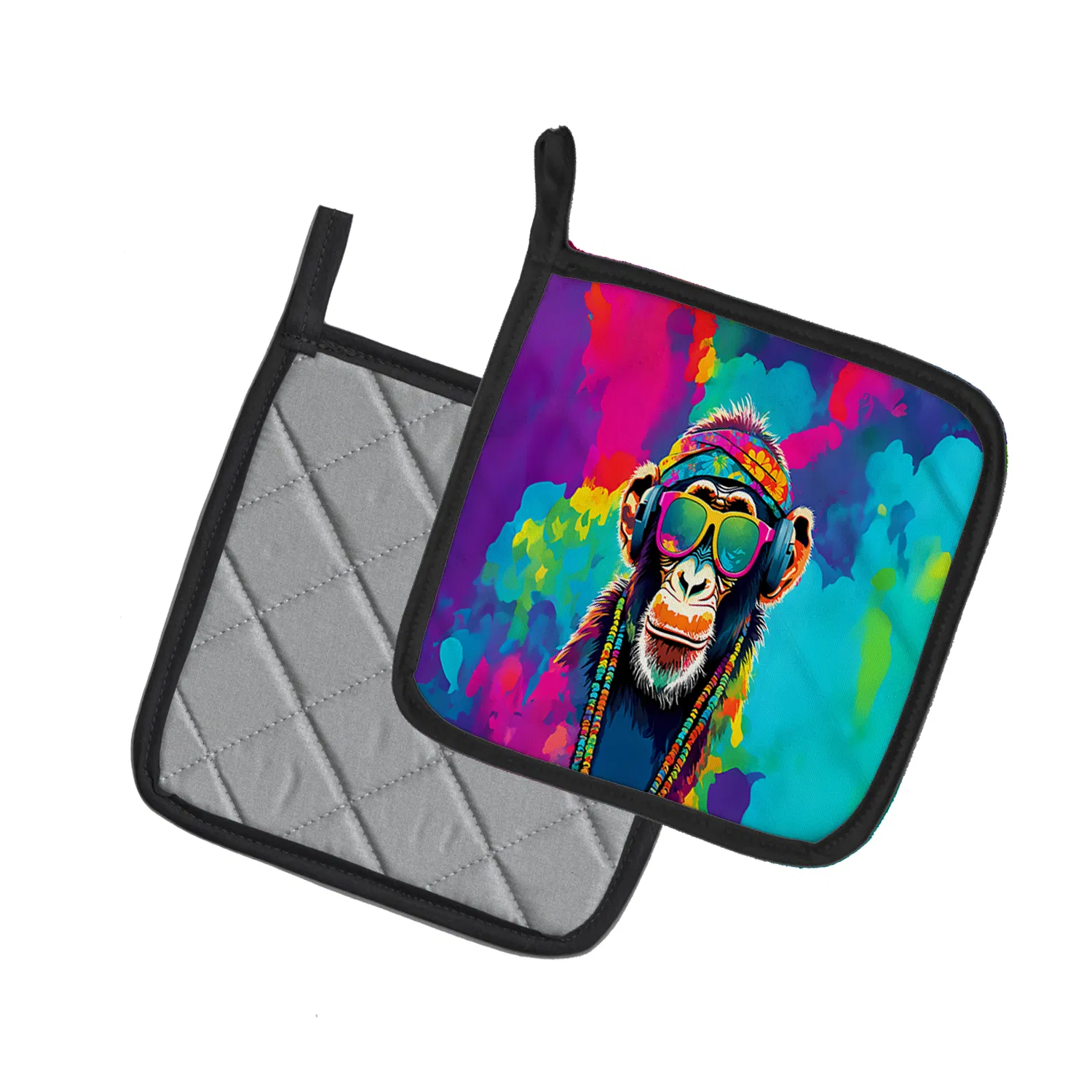 NEW Hippie Animal Chimpanzee Pair of Pot Holders Kitchen Heat Resistant Pot Holders Sets Oven Hot Pads for Cooking Baking BBQ, 7 1/2 x 7 1/2