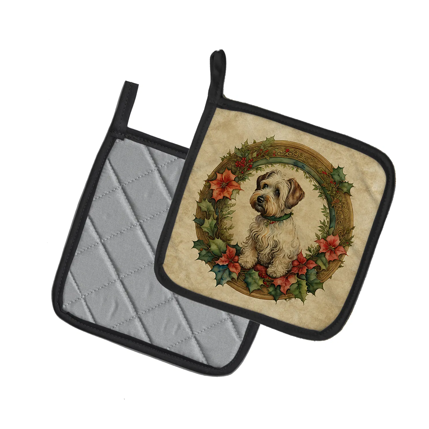 Sealyham Terrier Christmas Flowers Pair of Pot Holders Kitchen Heat Resistant Pot Holders Sets Oven Hot Pads for Cooking Baking BBQ, 7 1/2 x 7 1/2