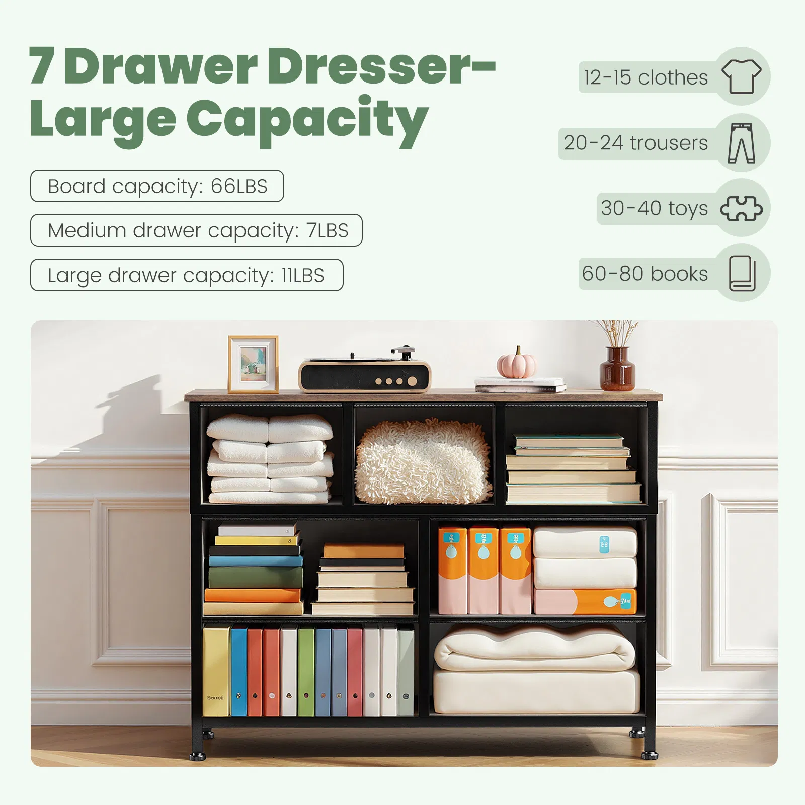 Dresser, Bedside table with a movable fabric box, sturdy steel-framed wooden top organizer furniture