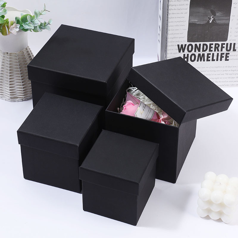 Black Large Square Gift Packaging Box With Top And Bottom Cover