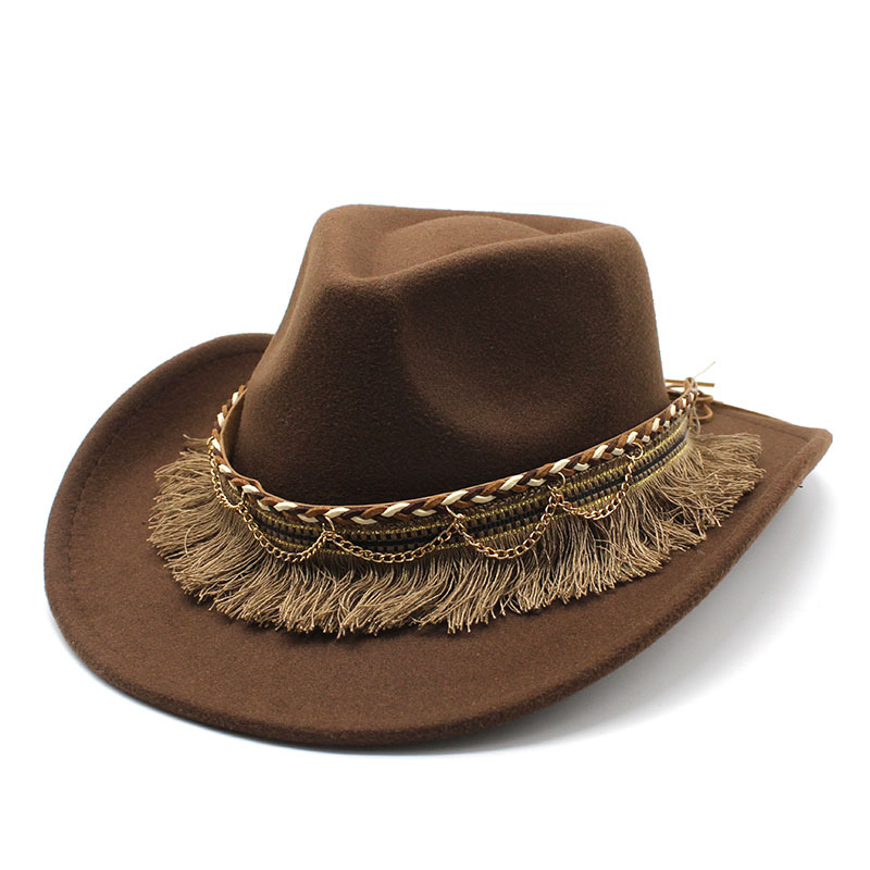 Ethnic Style Tassel Felt Cap Jazz Flat Brim Hat