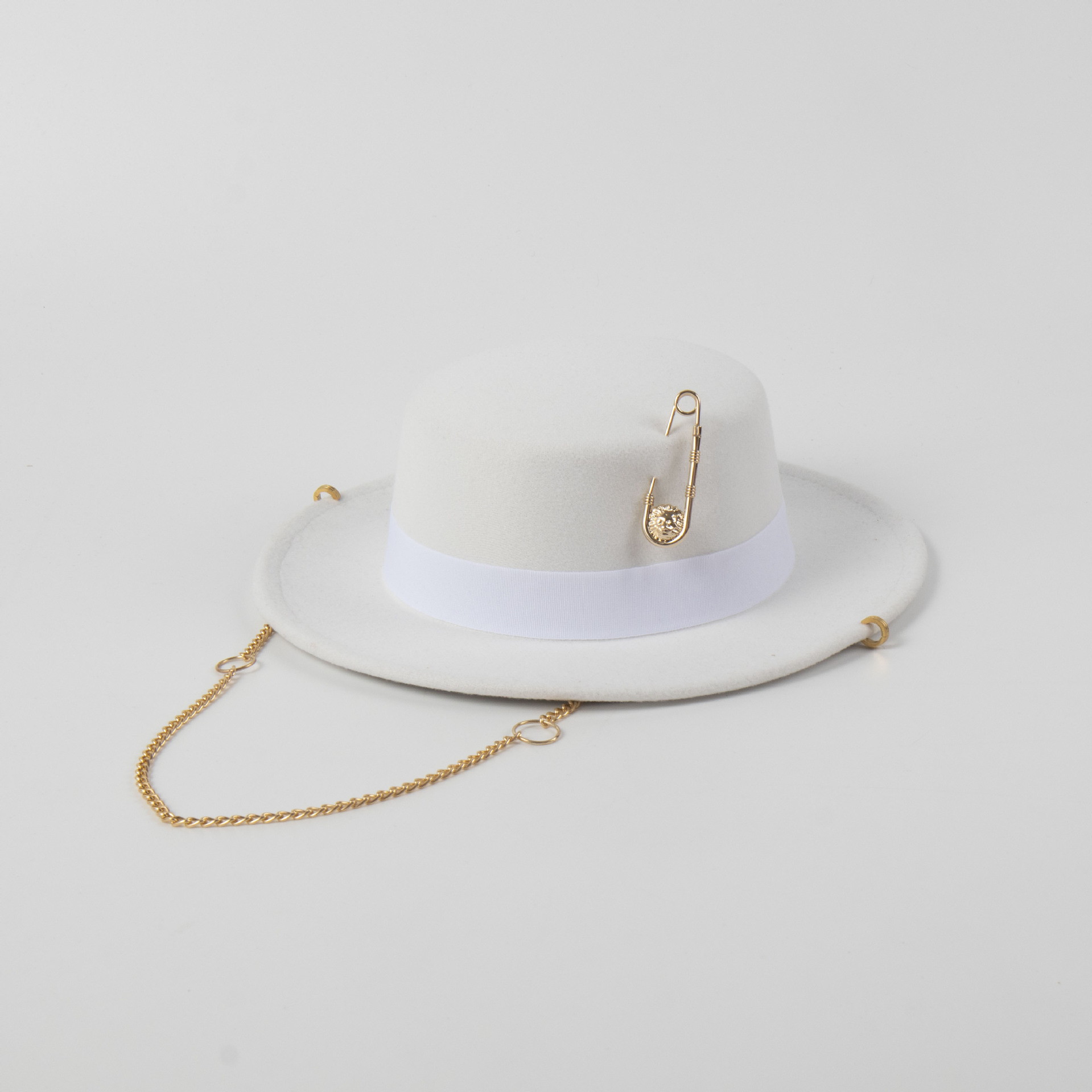 Female Felt Cap Pin Chain Decoration Flat Top Hat