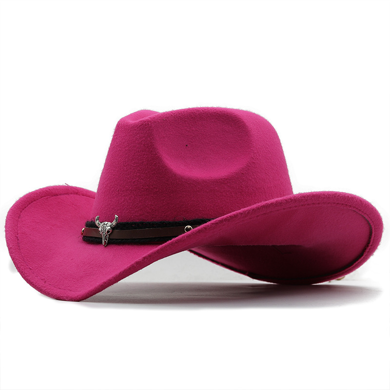 Metal Bull Head Label Western Denim Top Woolen Fedora Hat