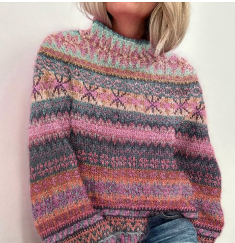 Printed Round Neck Sweater Thick Needle Fabric