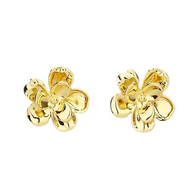 Silver Needle Golden Flower Stud Earrings Retro Simple