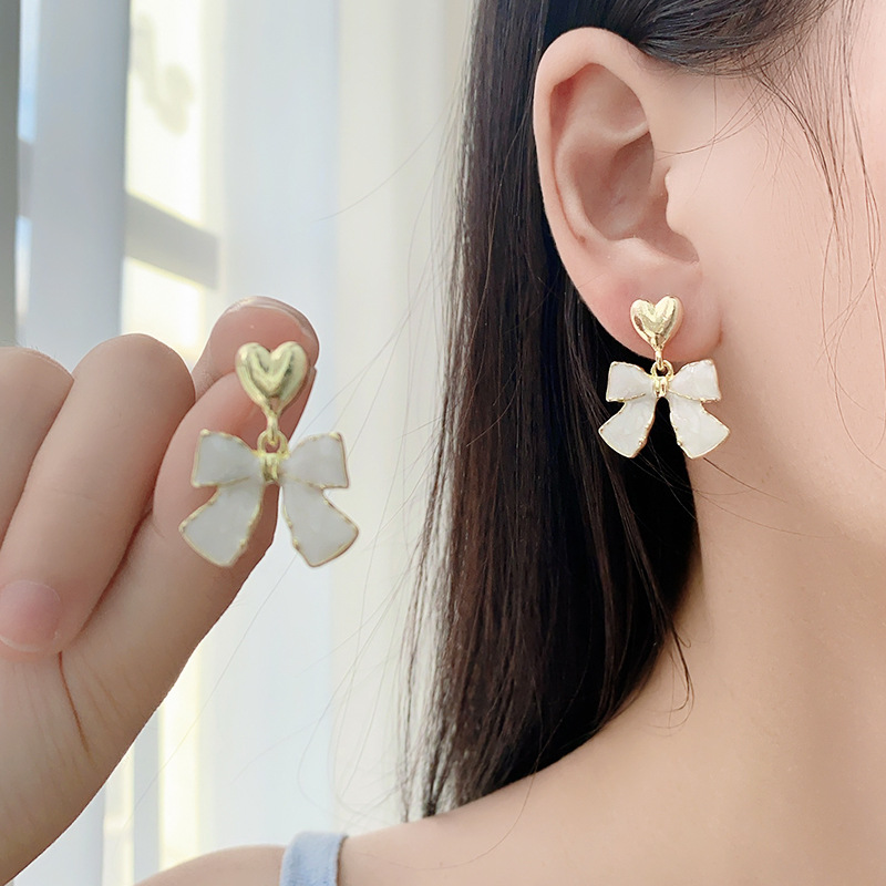 S925 Silver Needle Sweet Bow Love Earrings