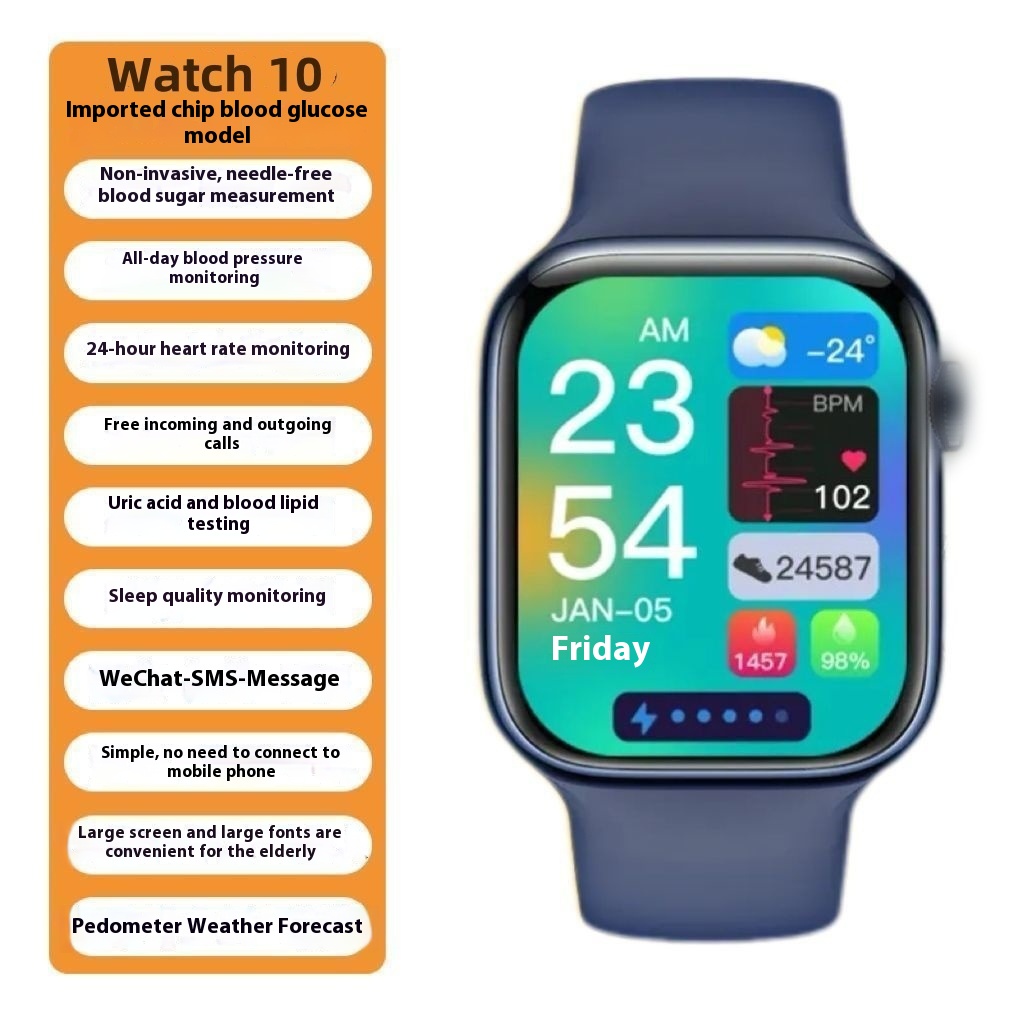 Needle-free Blood Sugar Testing Blood Pressure Smart Watch Uric Acid Heart Rate Bluetooth Calling