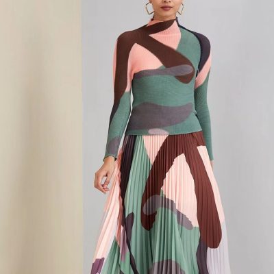 Women's Loose Printed Pleated Skirt