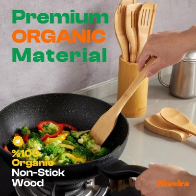 Bamboo Cooking Spoons 6-Piece Set, Wooden Kitchen Utensils With Spoons & Spatulas, Durable Cooking Tools For Home & Kitchen