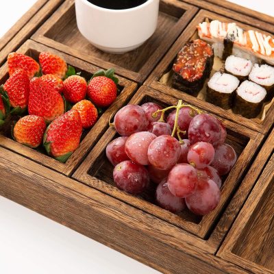 Rustic Wooden Serving Trays With Handles, Set Of 7 Rectangular Platters For Breakfast, Entertaining, Coffee Table & Home Decor