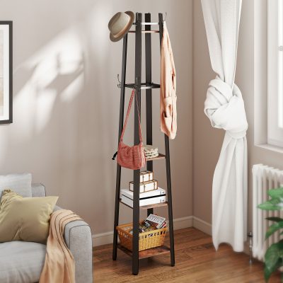 Industrial-Style Four Shelf Coat Stand-Brown/Black